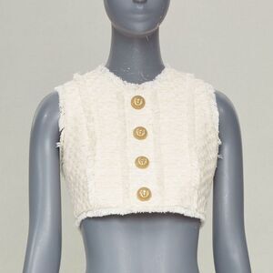 Balmain fringe tweed sleeveless gilet vest